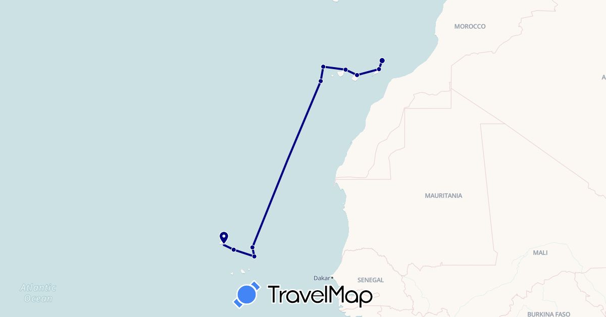 TravelMap itinerary: driving in Cape Verde, Spain (Africa, Europe)
